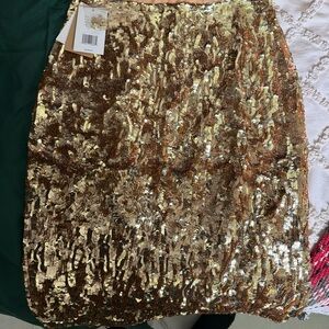 Michael Kors Gold Sequin Pencil Skirt